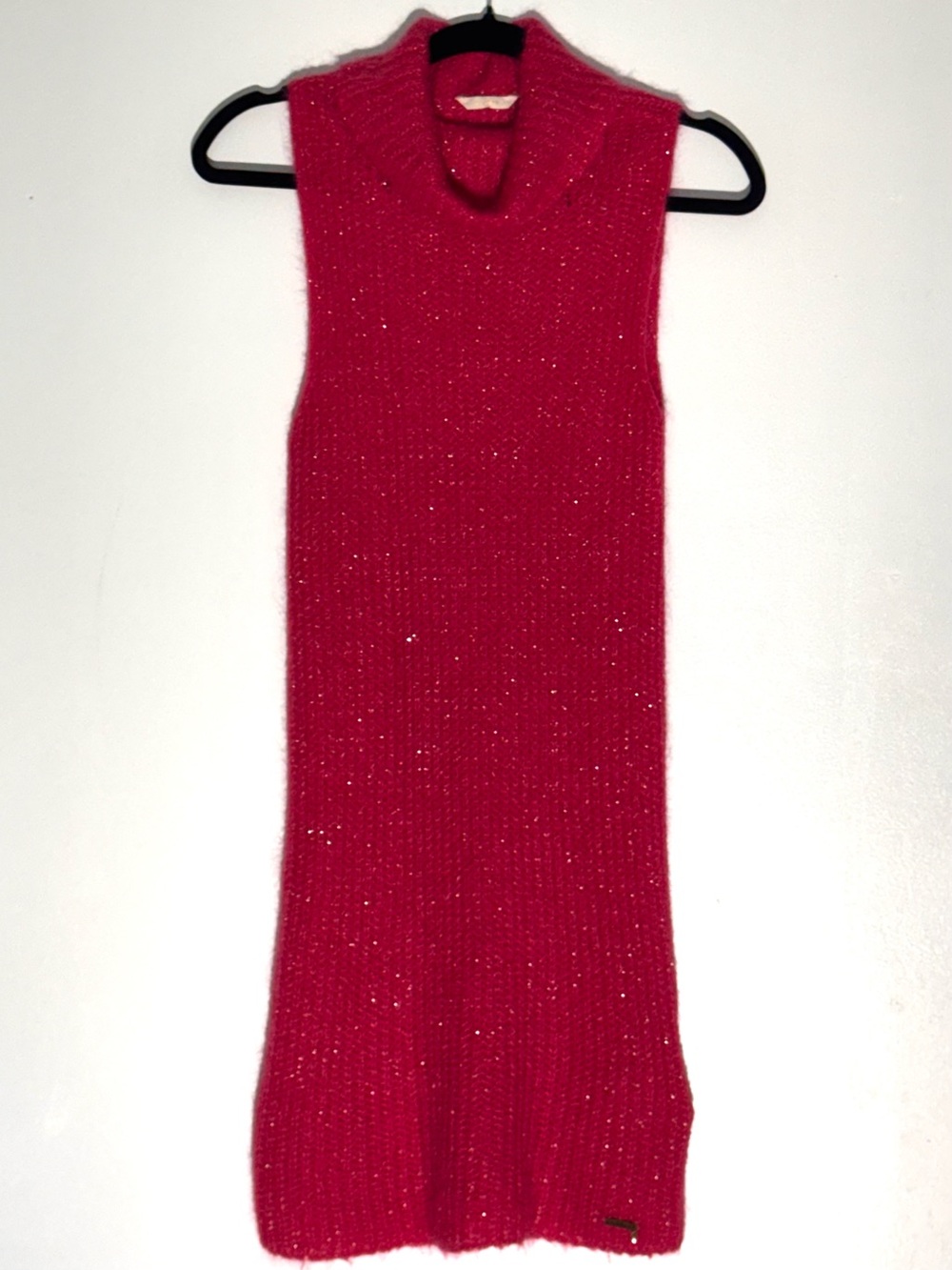 Guess Mock Neck Stretch Knit Sleeveless Sweater Dress Pink Shimmer Italy 14